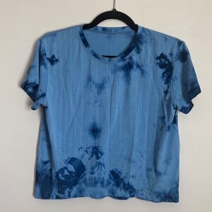 Lululemon Train to Be Short Sleeve Athletic Top Blue Rain Stripe Marble Tie Dye
